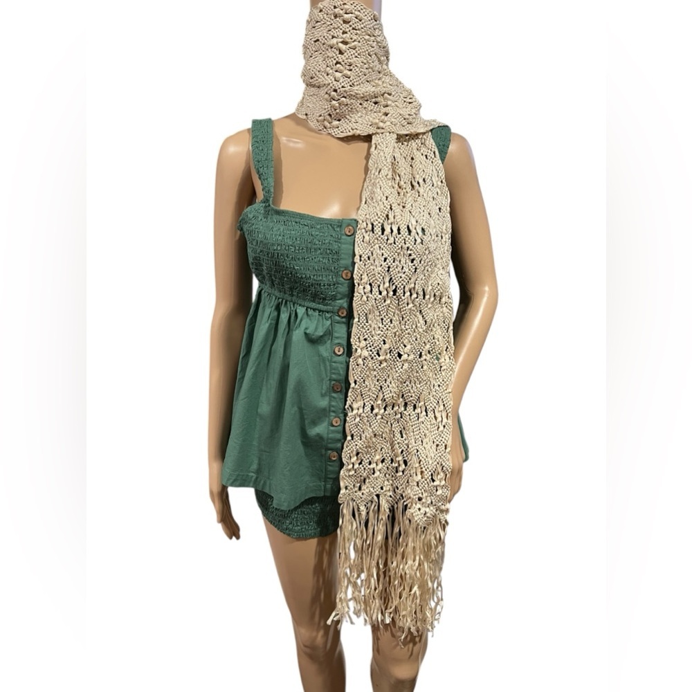 Polo Ralph Lauren Scarf Womens Ivory Crochet Fringed Rectangular One Size - Picture 3 of 8
